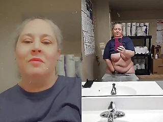 Rubbing my pussy in the bathroom on company time because I'm a whore who can't wait